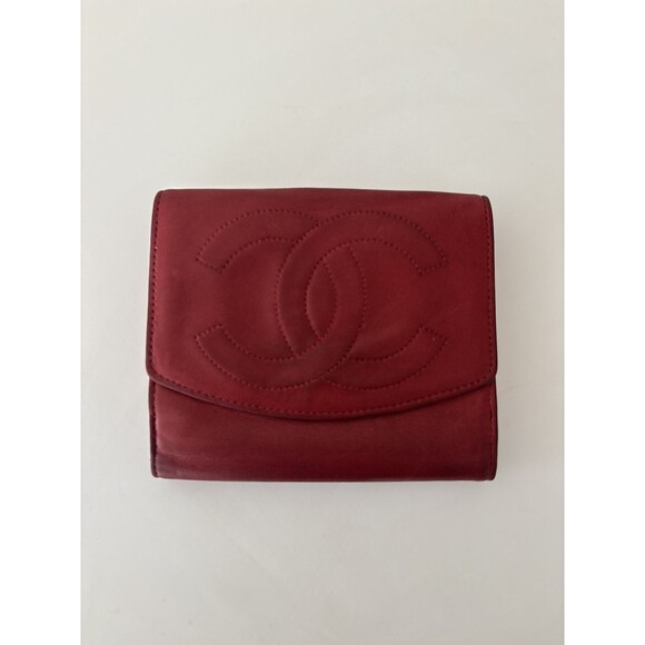 CHANEL Vintage Authentic Leather Timeless CC Wallet Red Flap Snap Closure - Picture 12 of 16